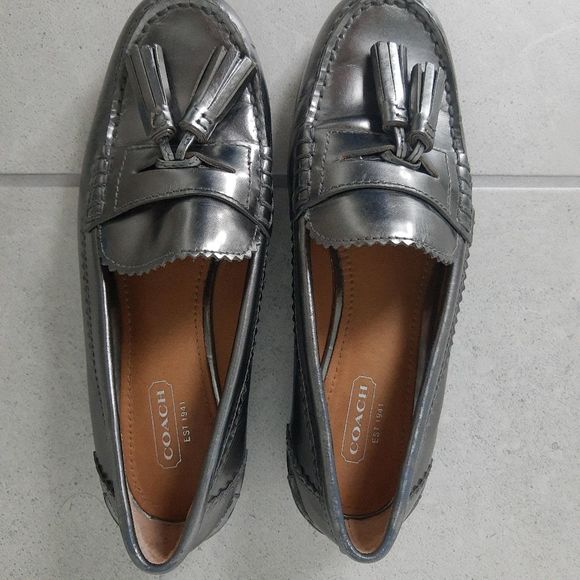 Haydee Silver Pewter Metallic Leather Tasseled Loafers - Picture 4 of 9